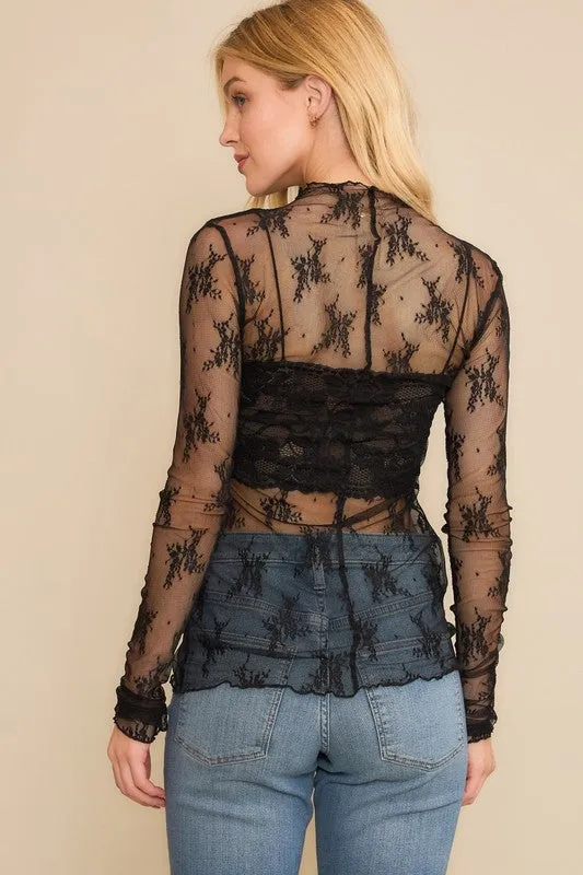 The Juliette Mock Neck Lace Layering Top