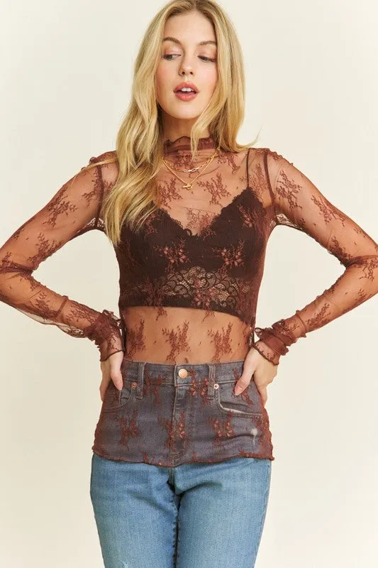 The Juliette Mock Neck Lace Layering Top