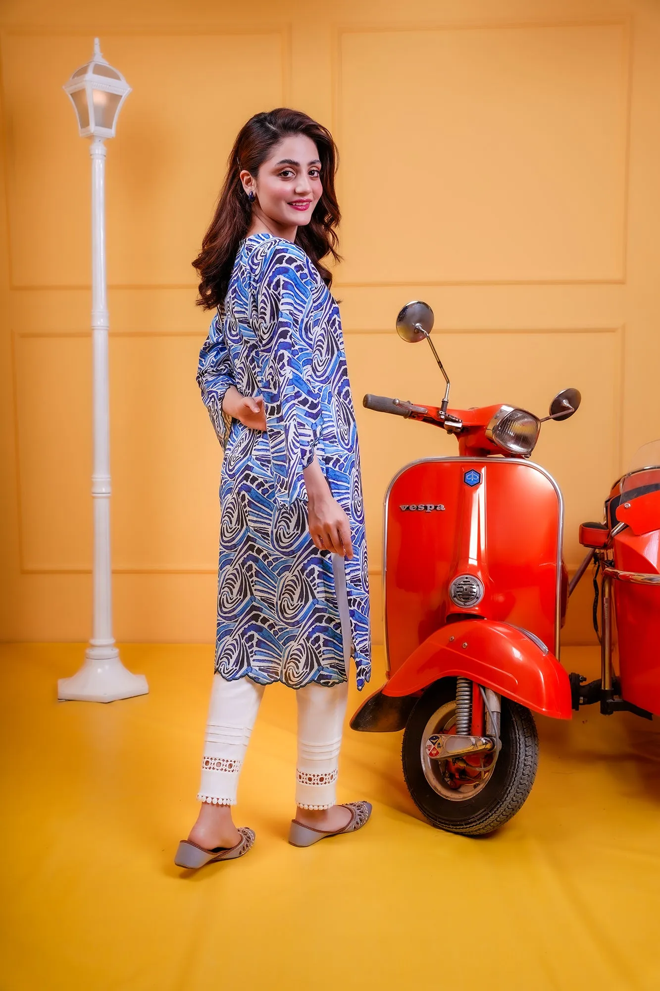 Timeless Blue and White Digital Print Ensemble
