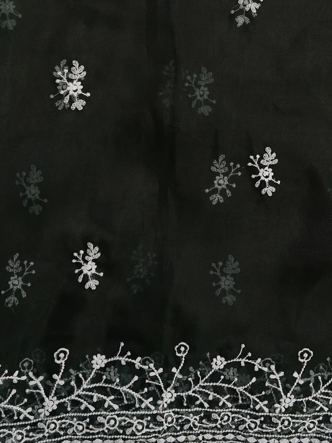 Unstitched Green Embroidered Organza Dress Material With Dupatta