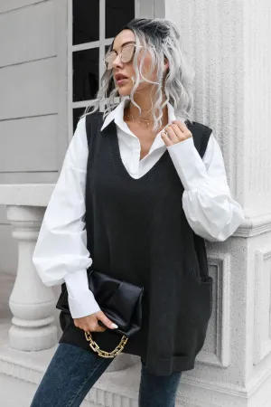 Valencia V-Neck Sleeveless Sweater Vest with Pocket