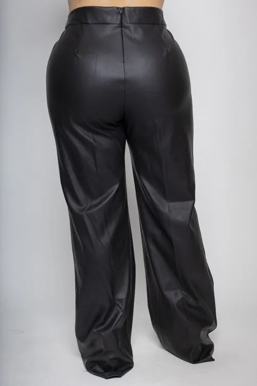 vegan leather wide leg pants-curvy