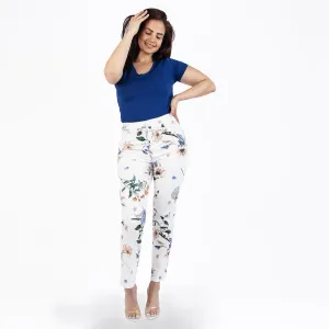 White and Purple Printed Capris Jeans