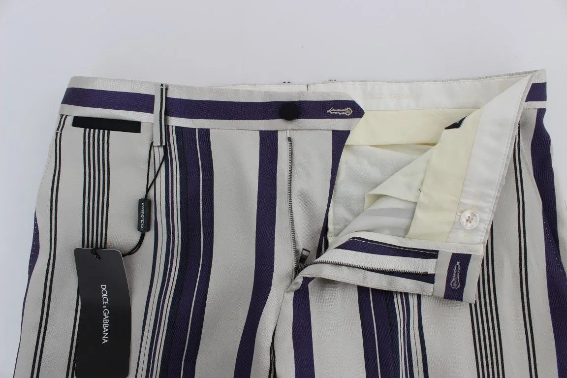 White Purple Striped Stretch Pants