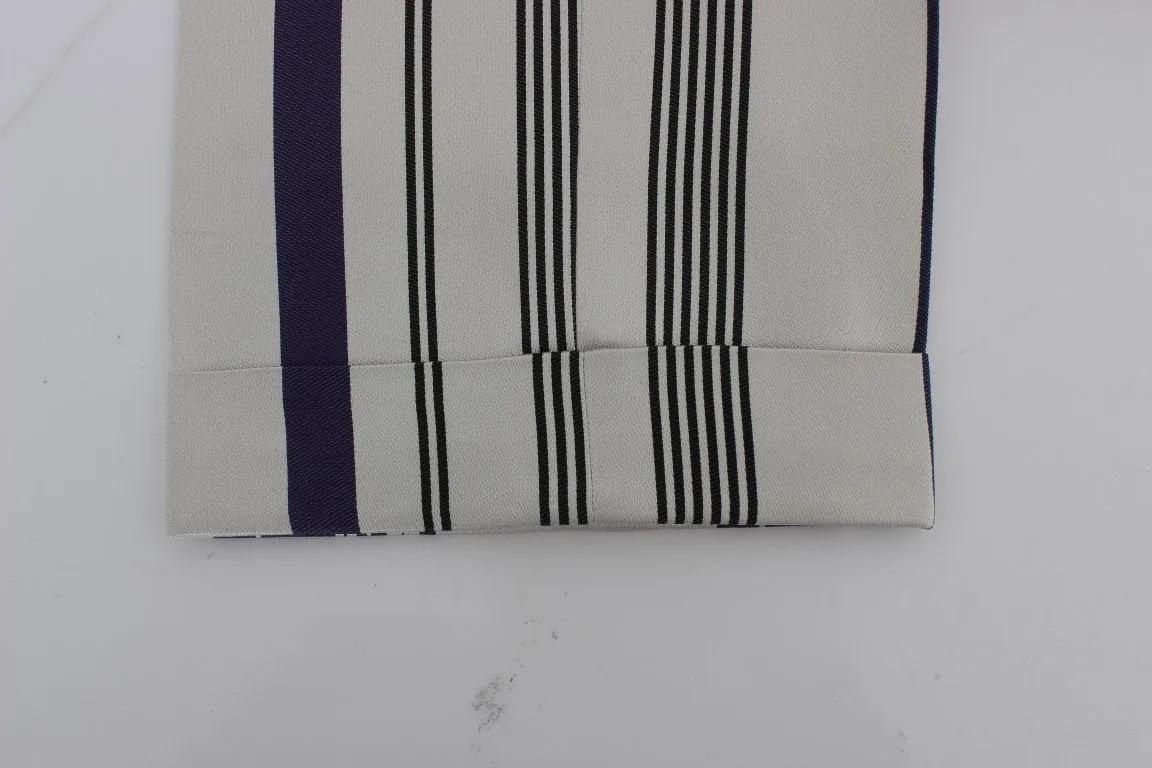 White Purple Striped Stretch Pants