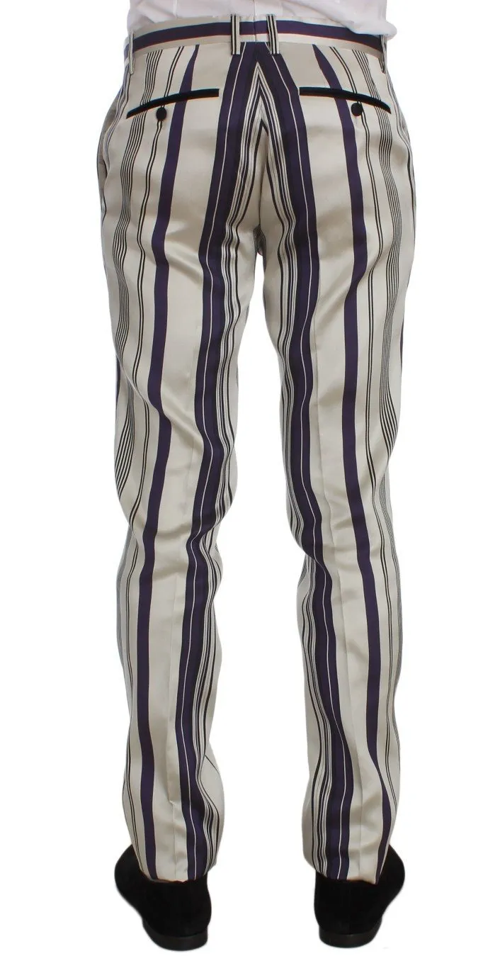 White Purple Striped Stretch Pants