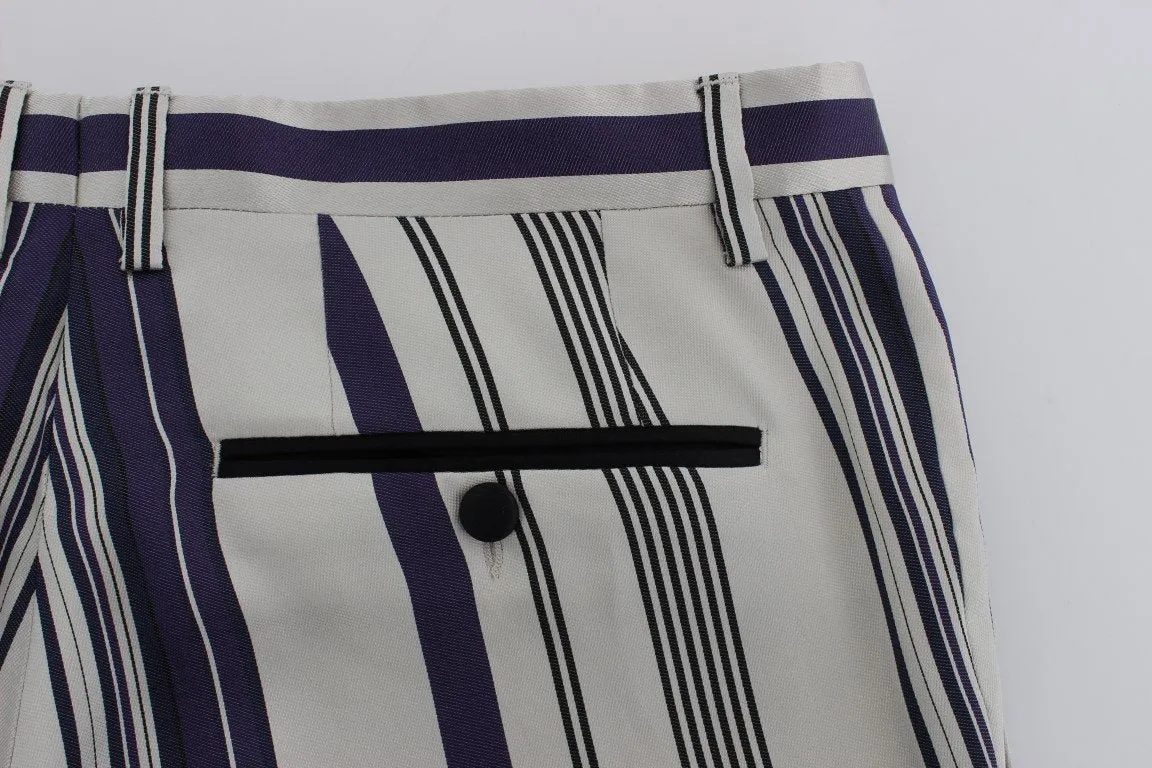 White Purple Striped Stretch Pants
