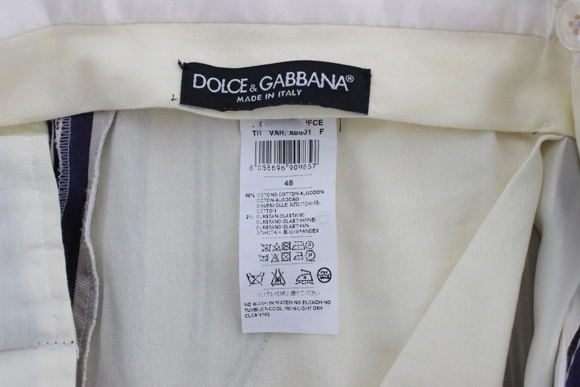 White Purple Striped Stretch Pants