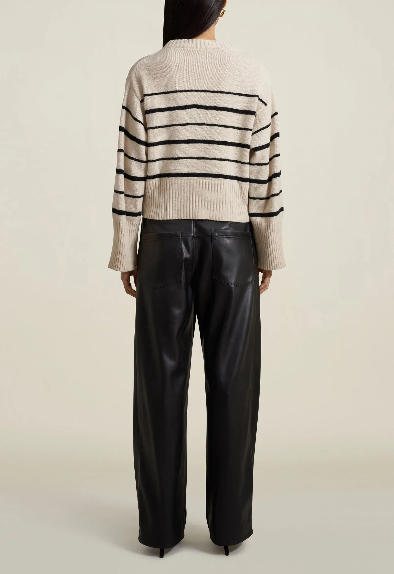 Wide Leg Column Jeans, Black Leather