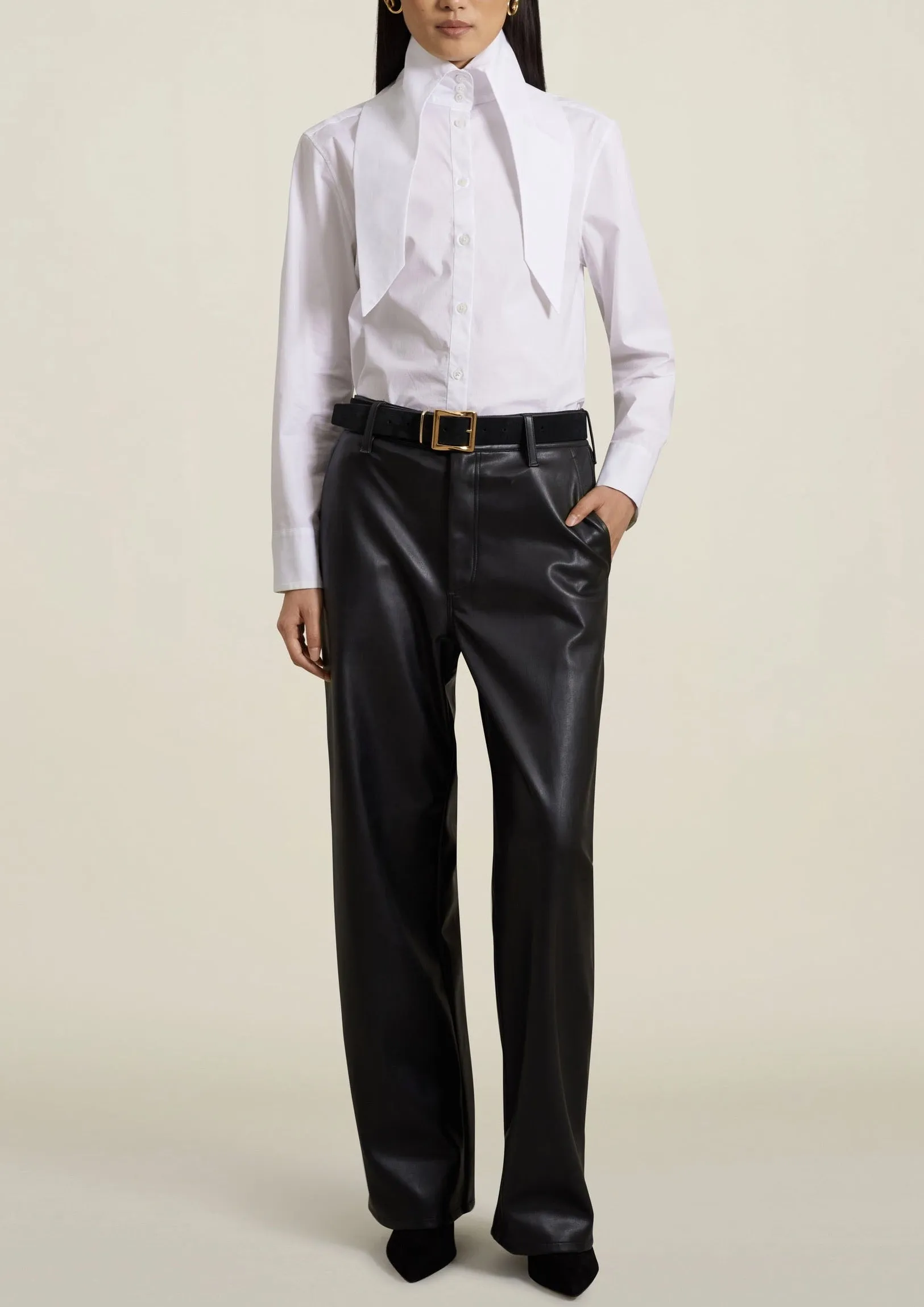 Wide Leg Column Jeans, Black Leather