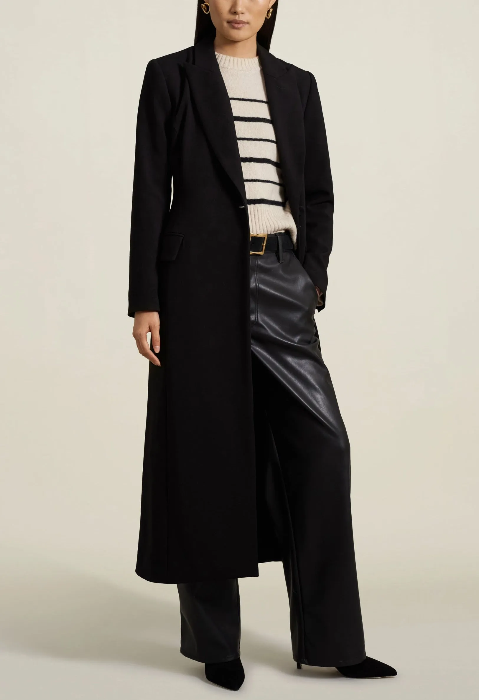 Wide Leg Column Jeans, Black Leather