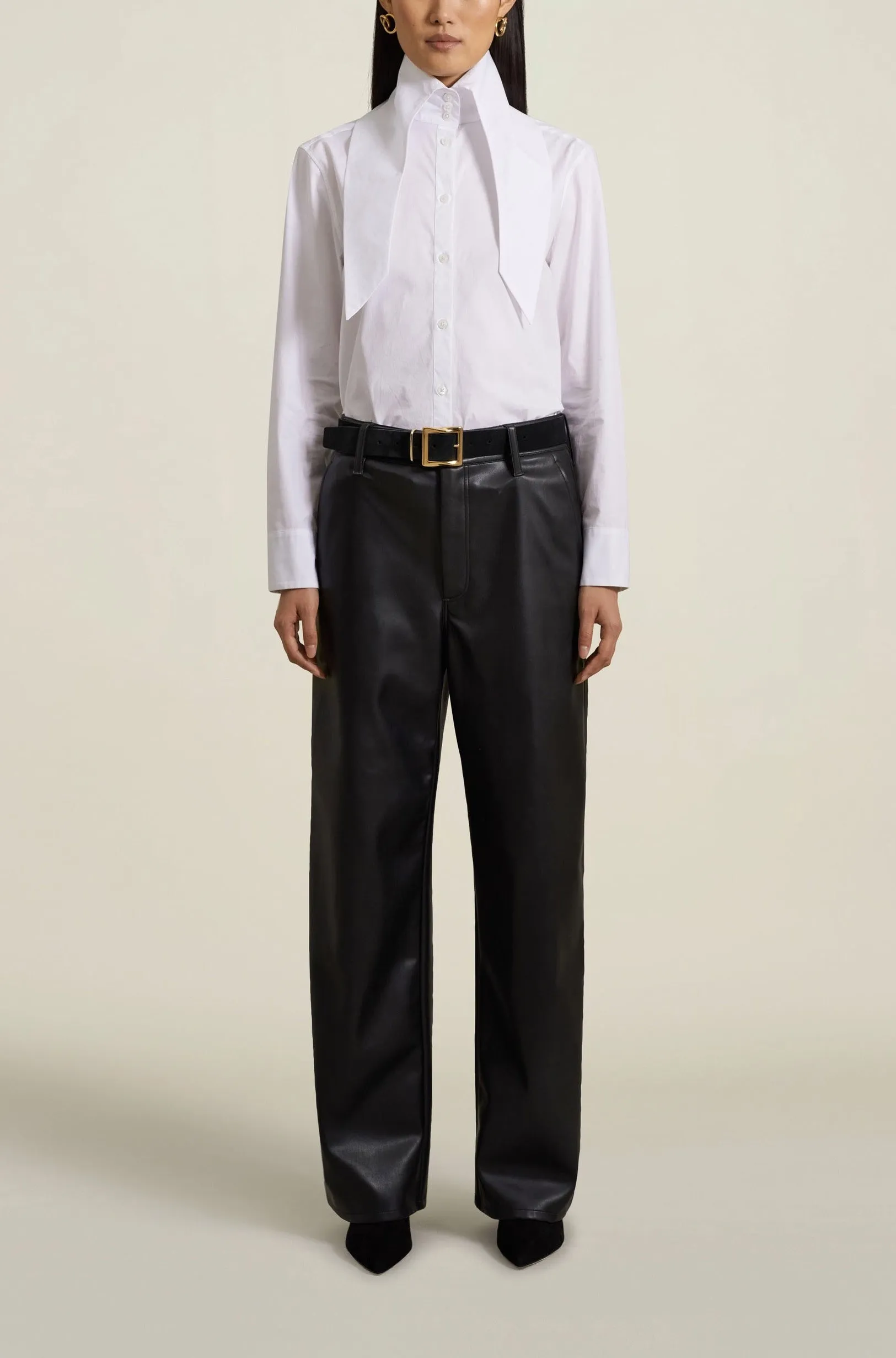 Wide Leg Column Jeans, Black Leather