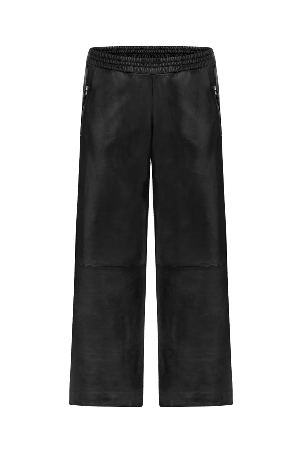 WIDE-LEG CROP LEATHER PANTS BLACK