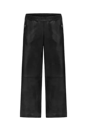 WIDE-LEG CROP LEATHER PANTS BLACK