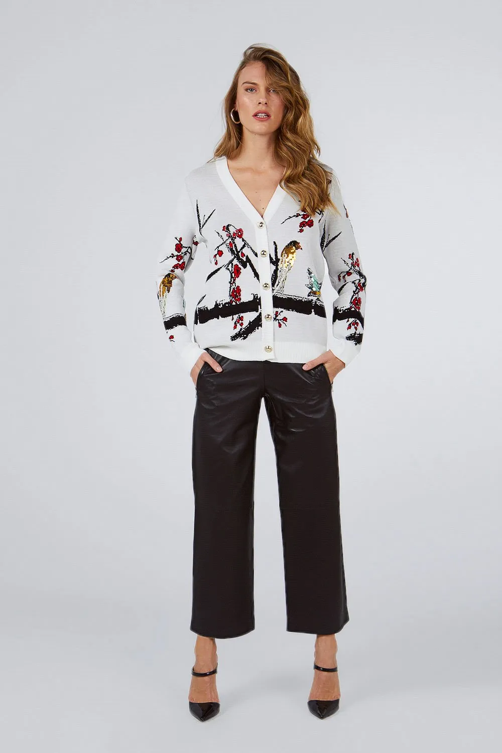 WIDE-LEG CROP LEATHER PANTS BLACK