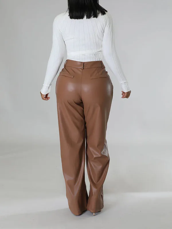 Wide-Leg Faux-Leather Pants