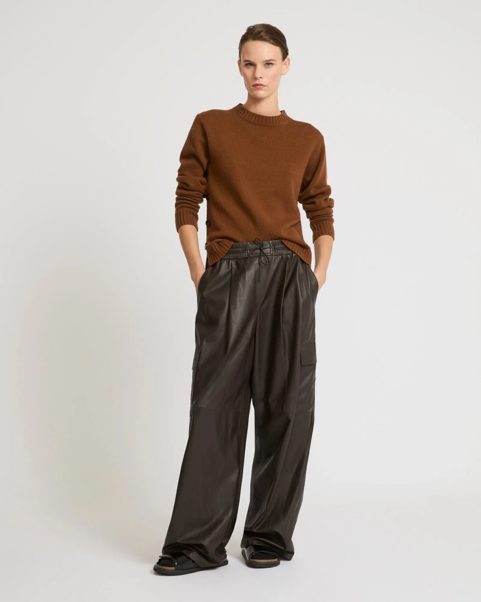 Wide-leg trousers in thin lambskin leather