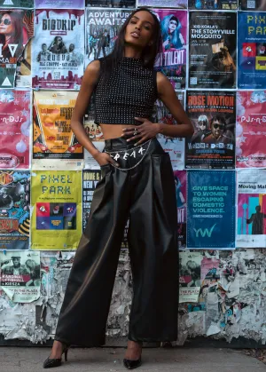 Wide Leg Vegan Leather Trouser