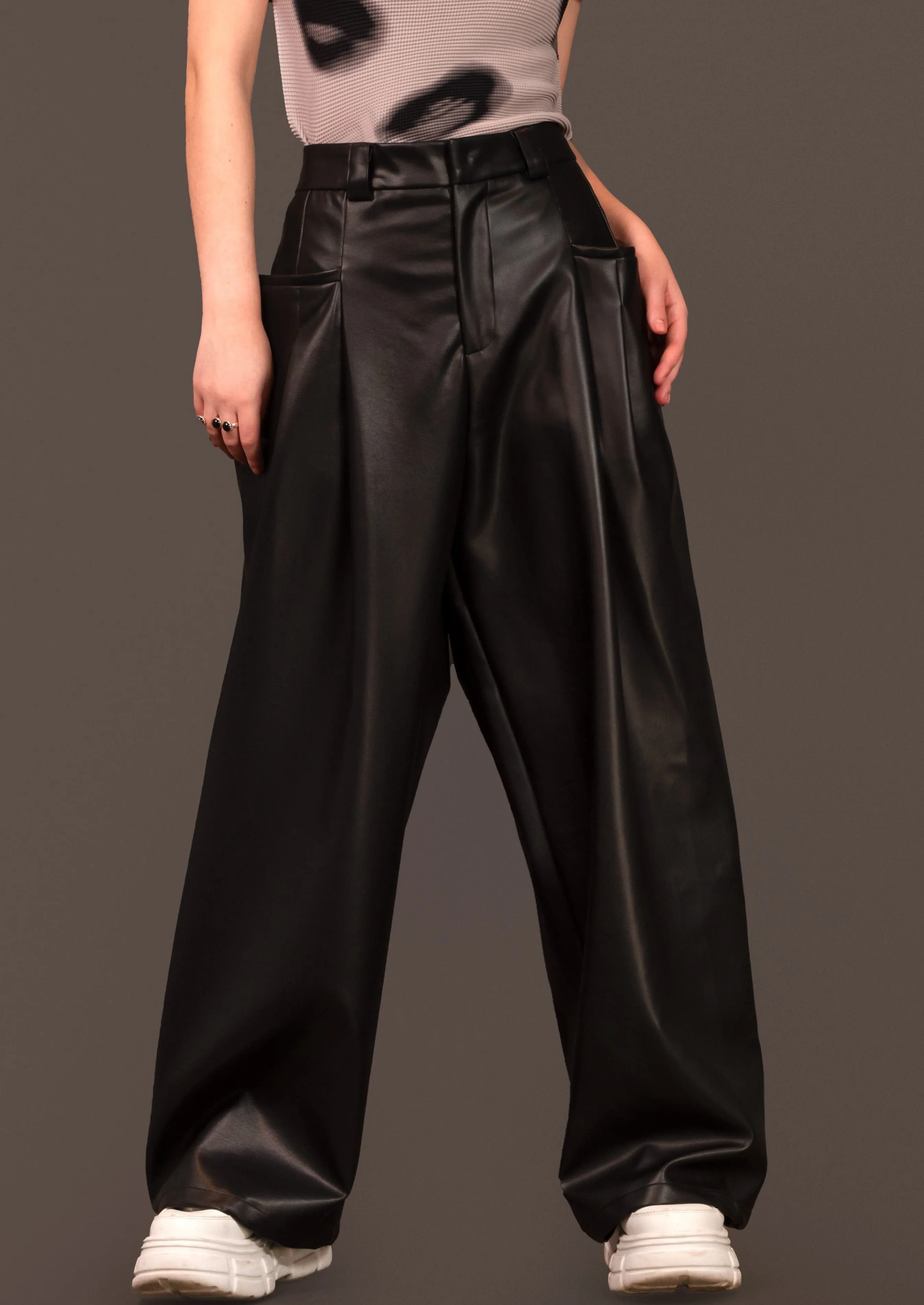 Wide Leg Vegan Leather Trouser