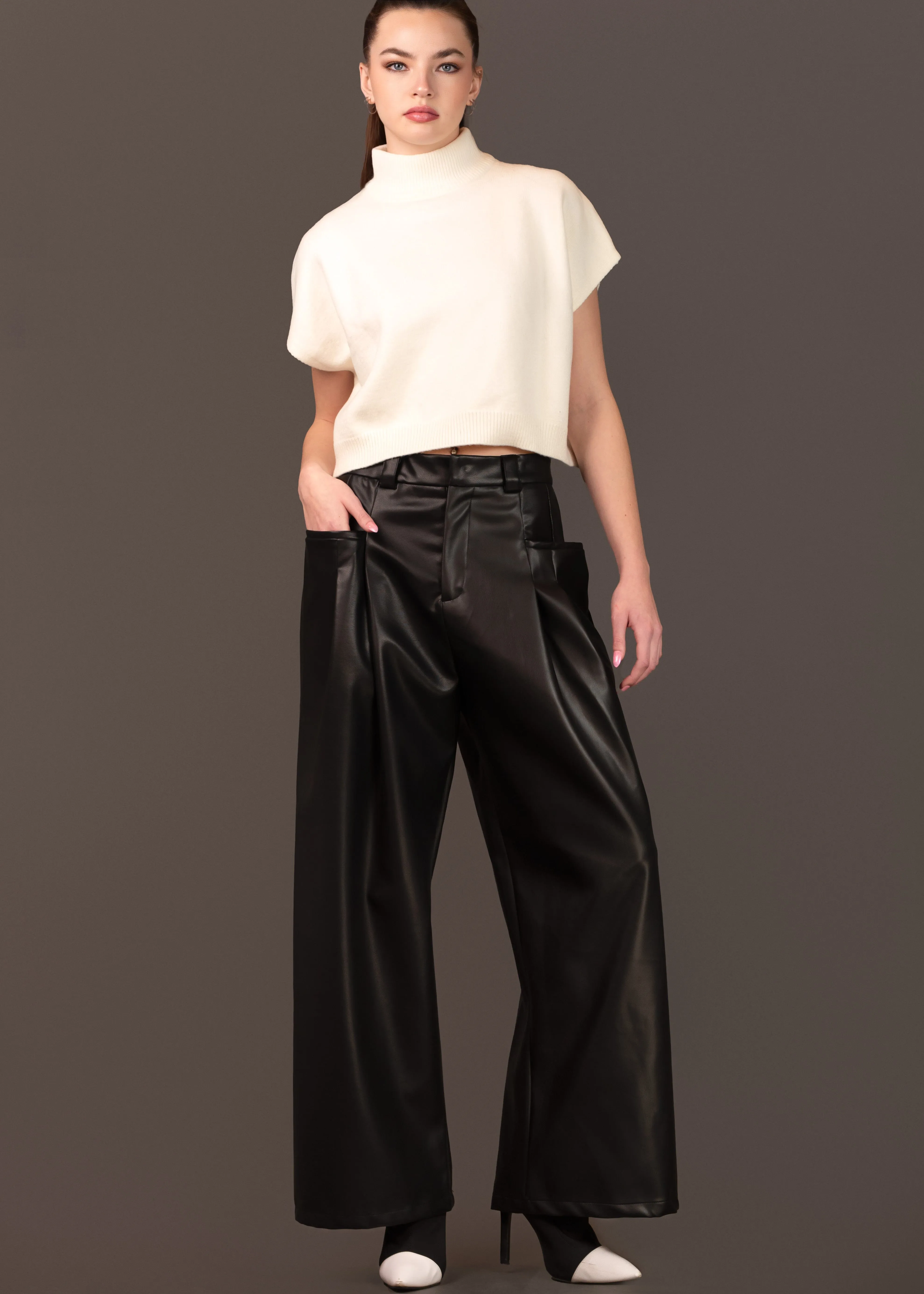 Wide Leg Vegan Leather Trouser
