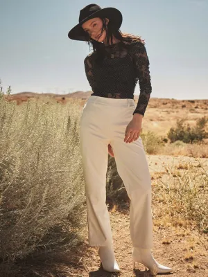 WOMEN'S BUTTON CLOSURE PU PLEATHER WIDE LEG PANTS