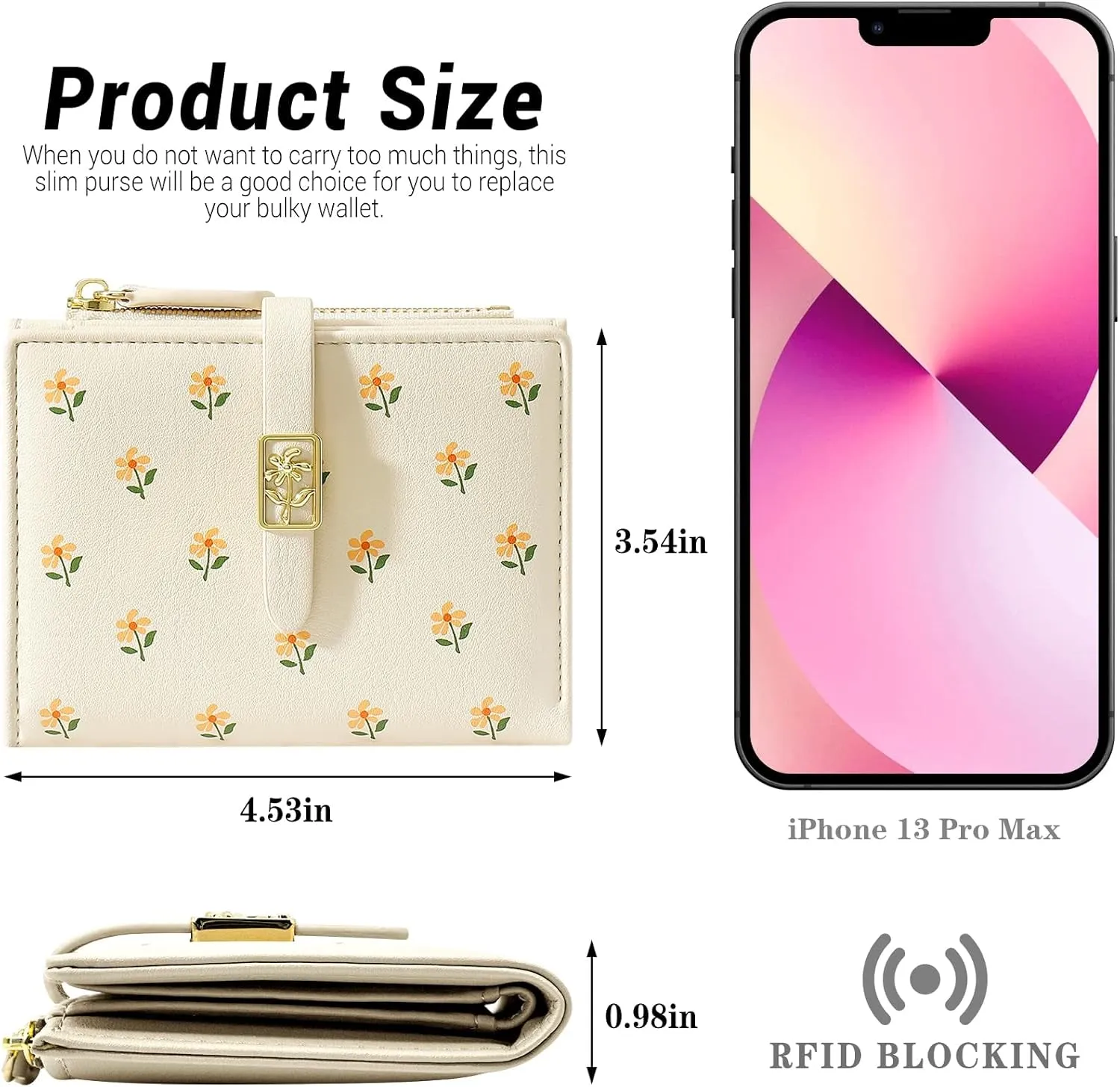 Women's flowers Faux Leather Bifolds Wallet with Zipper Coin Pocket