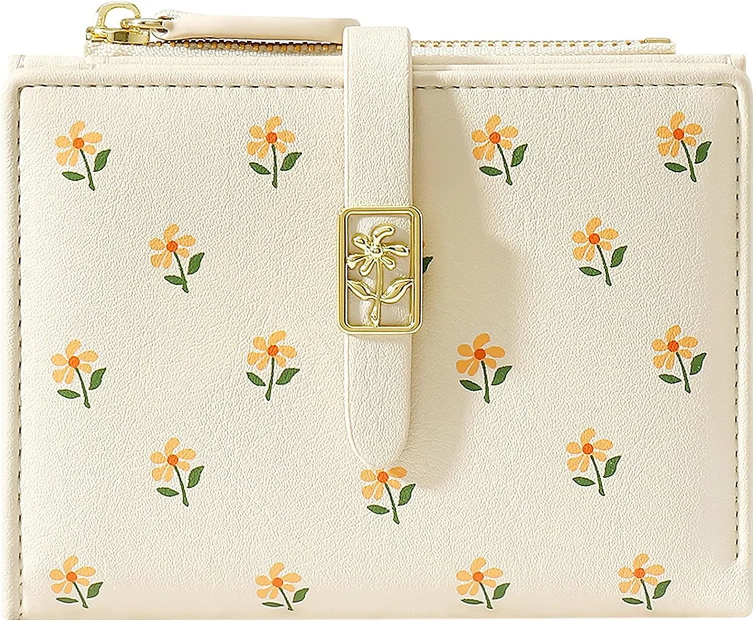 Women's flowers Faux Leather Bifolds Wallet with Zipper Coin Pocket