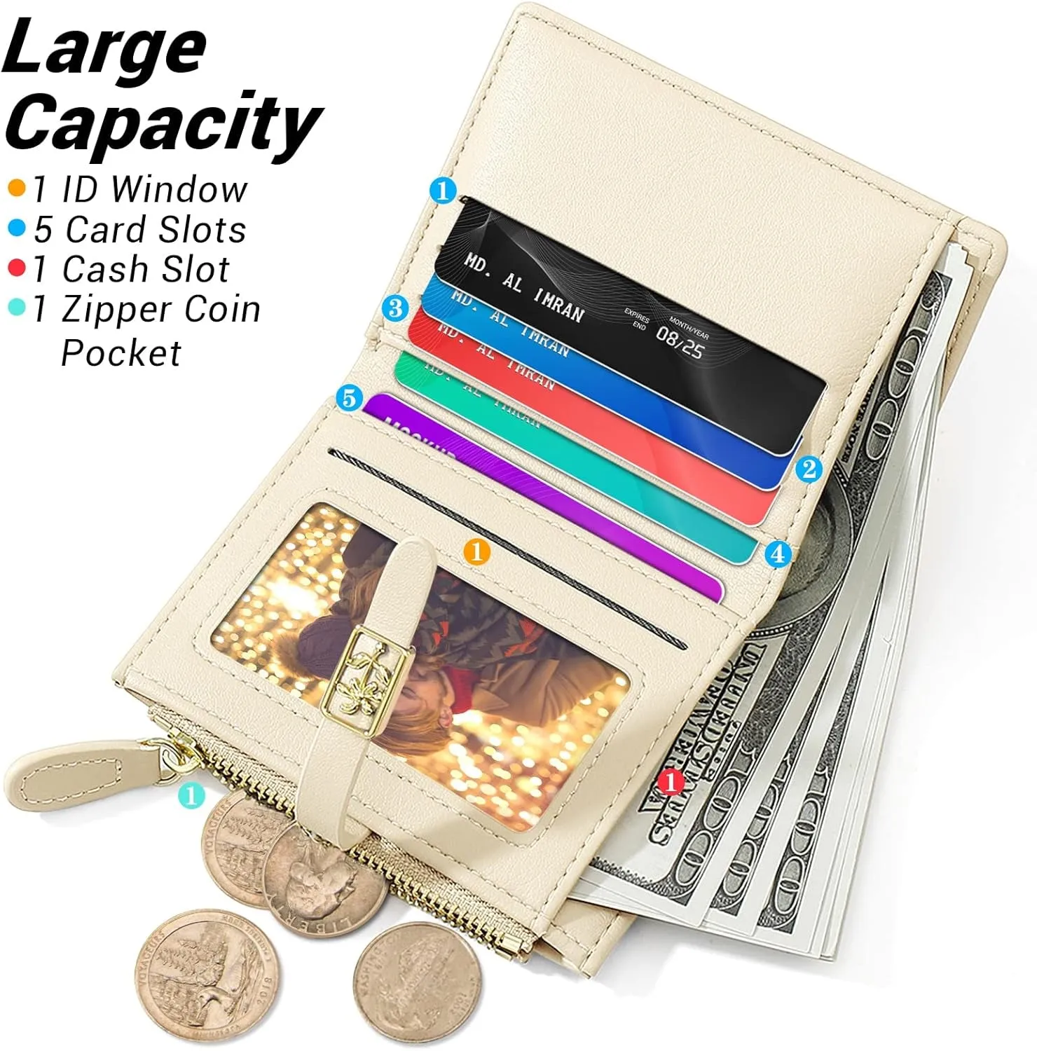 Women's flowers Faux Leather Bifolds Wallet with Zipper Coin Pocket