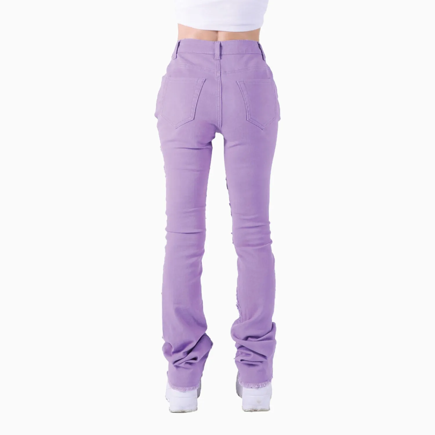 Women's Highwaist Fray Stacked Jeans Pant