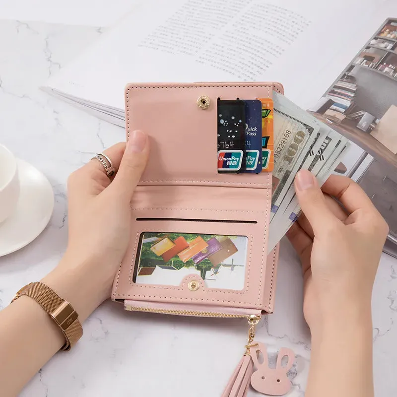 Women's PU Leather Wallet Women's Purse Card Holder Foldable Portable Lady Coin Purses