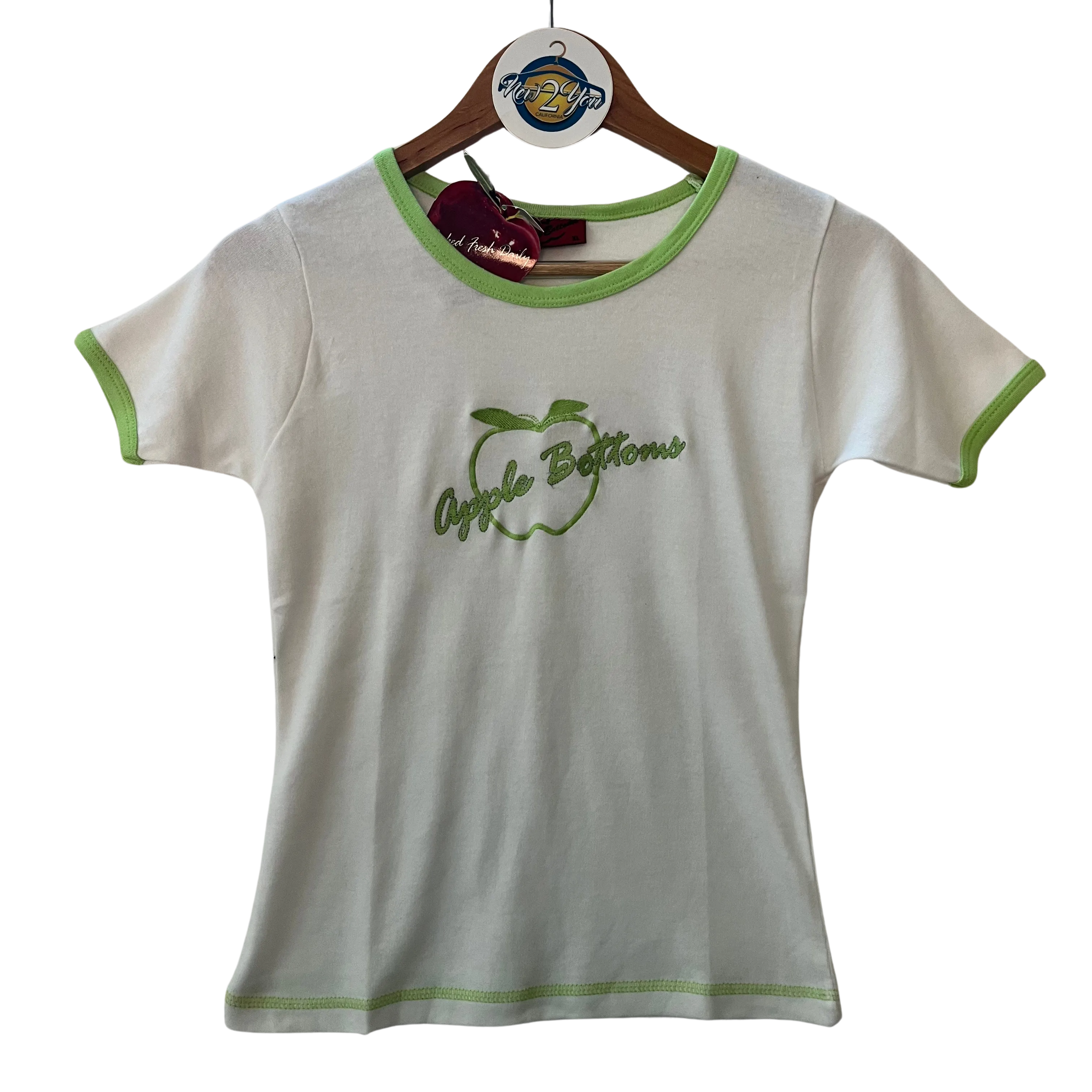 Y2K Apple Bottoms Embroidered White Tee - Deadstock