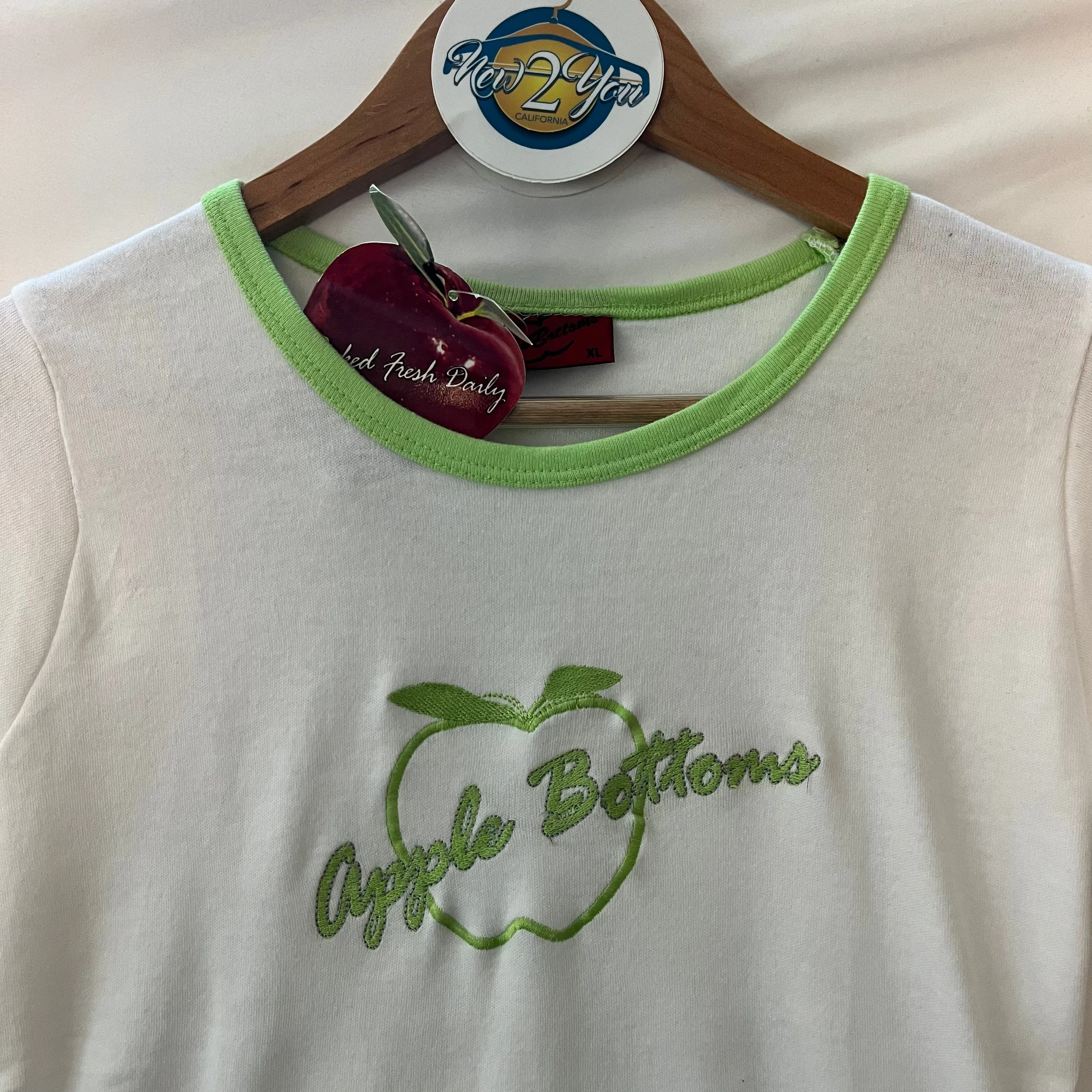 Y2K Apple Bottoms Embroidered White Tee - Deadstock