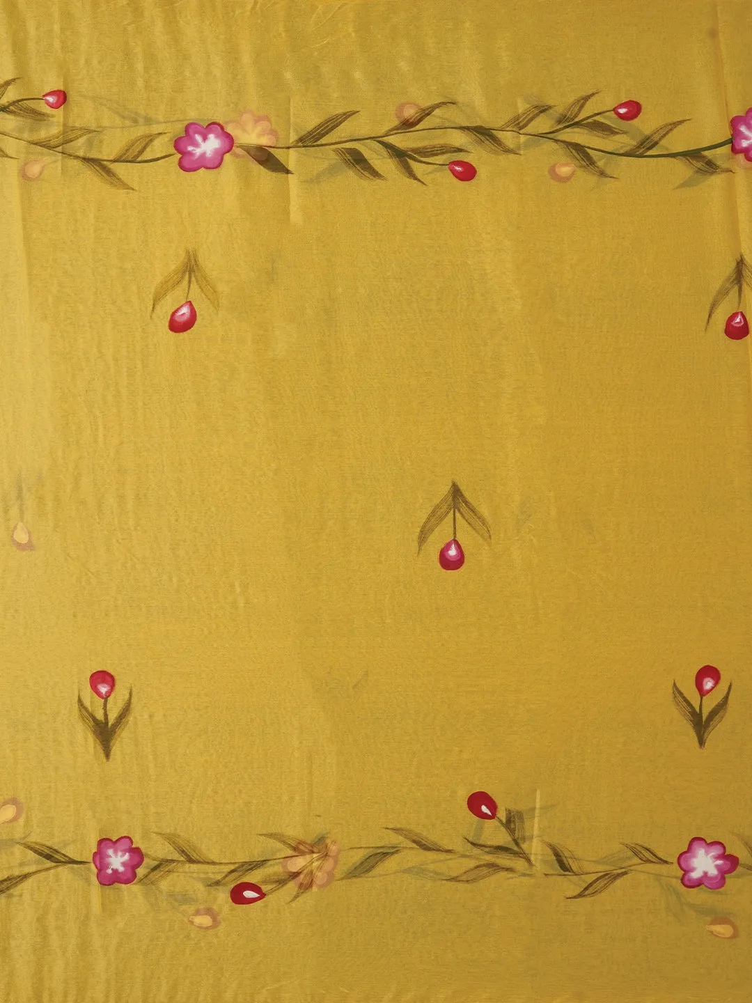 Yellow Handpainted Embroidered Dress Material with Dupatta